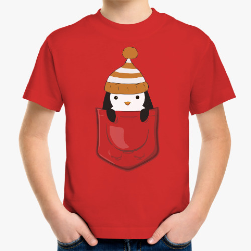 Детская футболка с принтом Пингвин в кармашке