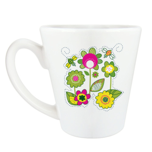 Чашка Латте Солнечные цветы и пчелы