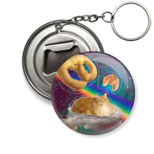 Брелок-открывашка с принтом Космический кот на облаке