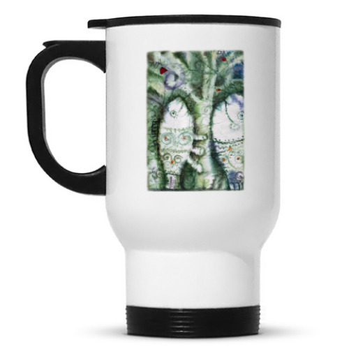 Кружка-термос с принтом  Рыбы и дерево