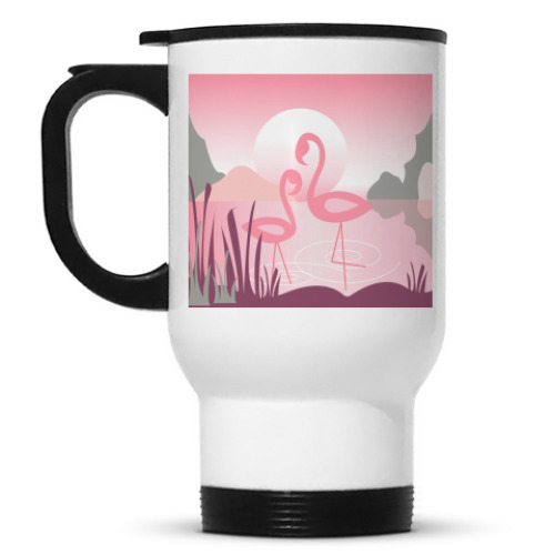 Кружка-термос фламинго в лучах ванильного заката
