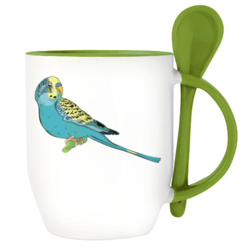 Кружка с ложкой с принтом parrot wavy