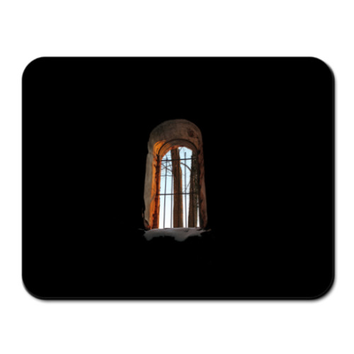 Коврик для мыши с принтом Окно разрушенного храма