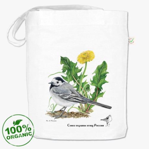 Сумка шоппер с принтом Белая трясогузка