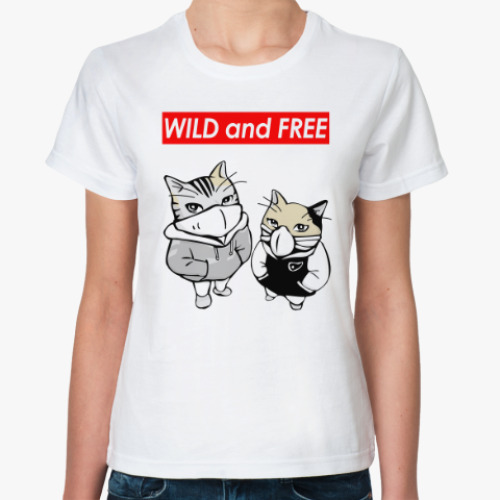Классическая футболка WILD and FREE ~ CAT КОТ