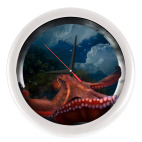 Осьминог, вода, облака, звезды, подводный мир, арт