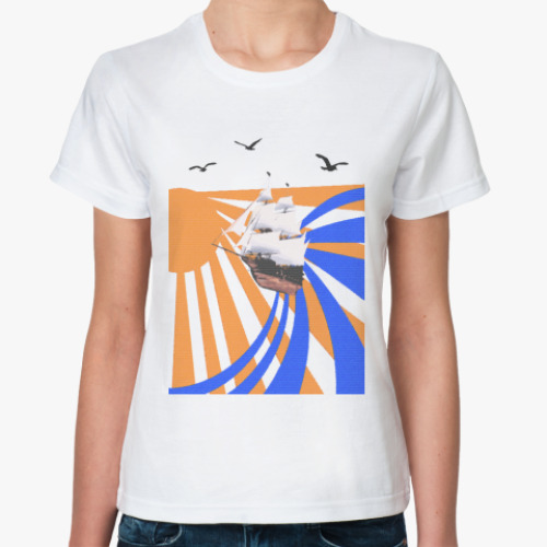 Классическая футболка с принтом Кораблик