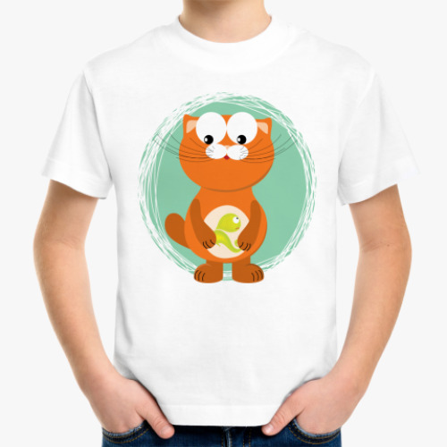 Детская футболка Кот и рыба