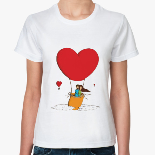 Классическая футболка Влюбленные на воздушном шаре в форме сердца