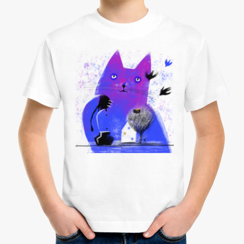 Детская футболка с принтом Котик и чернила