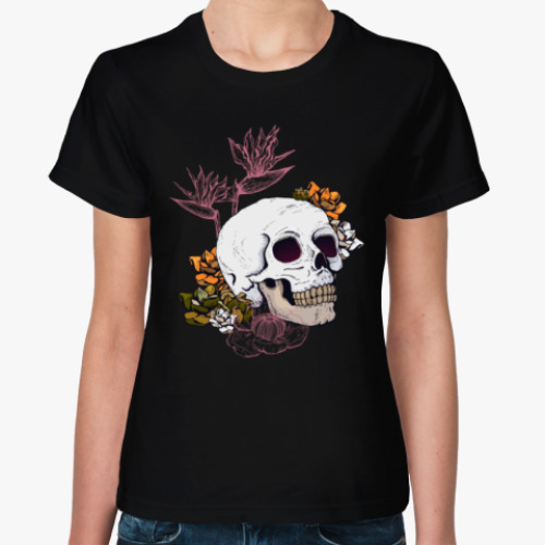 Женская футболка Мрачный Череп в цветах