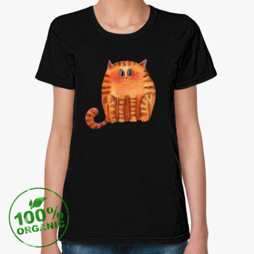 Женская футболка из органик-хлопка Акварельный рыжий кот