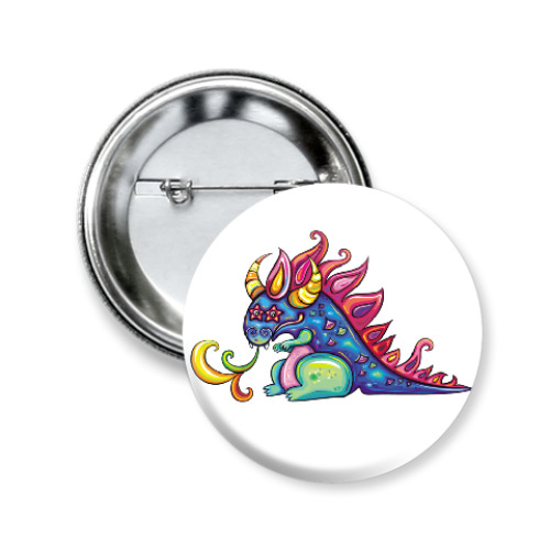 Значок 50мм с принтом Цветной дракон