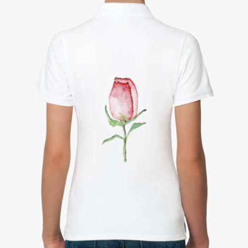 Женская рубашка поло (печать) с принтом акварельная роза