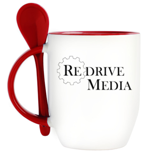 Кружка с ложкой с принтом Redrive media