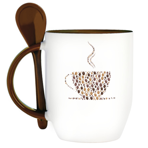 Кружка с ложкой Кофе из кофейных зерен