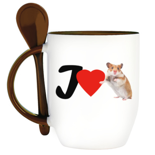 Кружка с ложкой с принтом Я люблю Хомяков