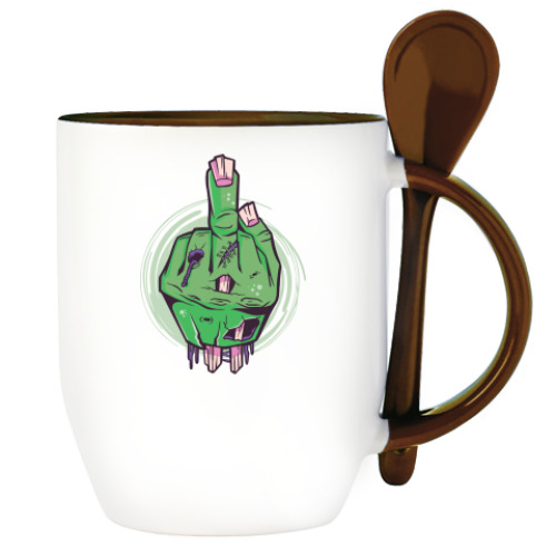 Кружка с ложкой с принтом Средний палец мертвеца