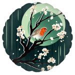 малиновка на ветке яблони