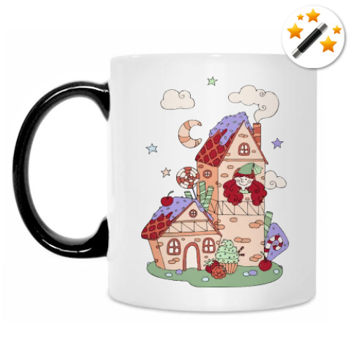 Кружка-хамелеон с принтом Сказочный замок с принцессой. Сладости и пирожные