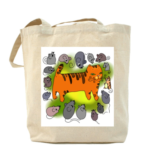 Сумка шоппер с принтом Кот и мыши