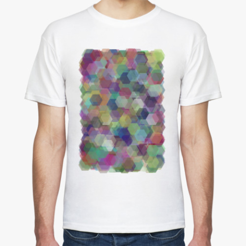 Футболка с принтом Цветные гексагоны 3D эффект