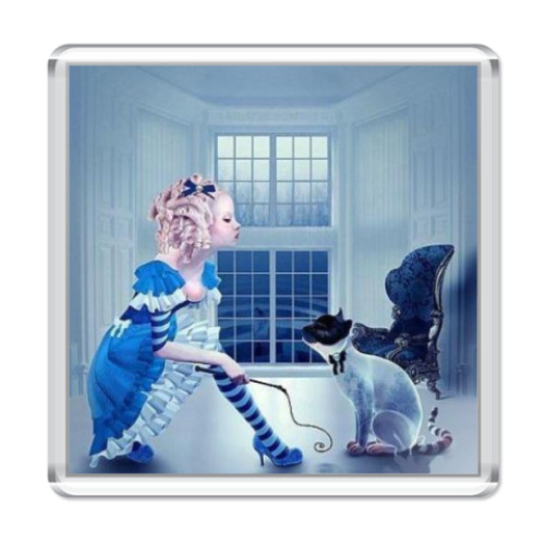 Магнит с принтом  'Алиса и кот'