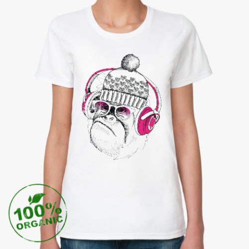 Женская футболка из органик-хлопка Новогодняя смешная обезьянка
