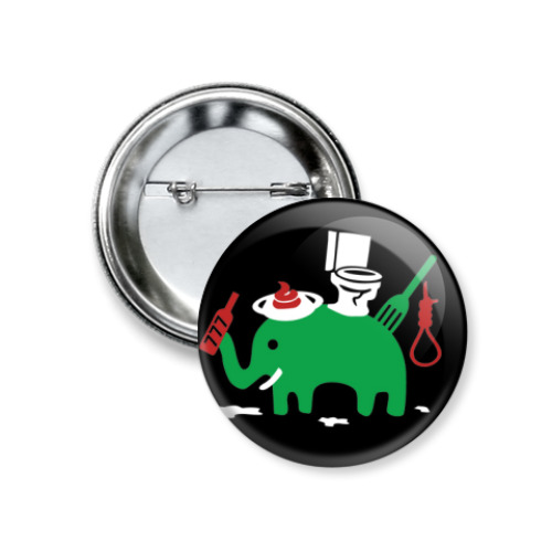 Значок 37мм  Зеленый Слоник