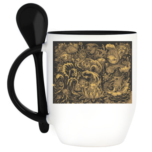 Кружка с ложкой с принтом Magic world