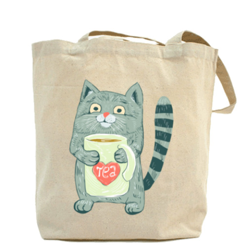 Сумка шоппер Кот с чаем