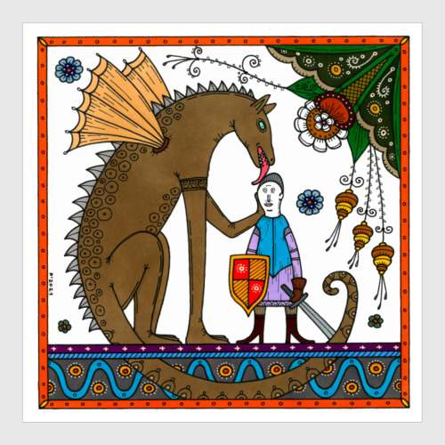 Постер с принтом Дракон, укрощающий св. Георгия