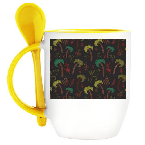 Кружка с ложкой с принтом Пальмы