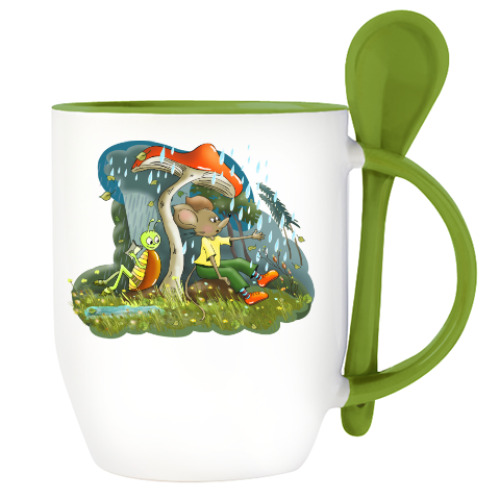 Кружка с ложкой с принтом Под грибом!