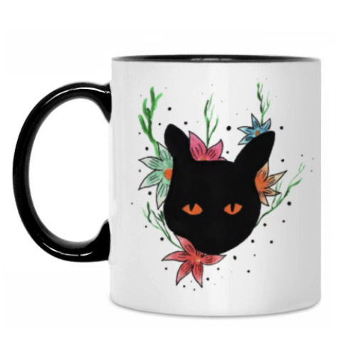 Кружка с принтом Сказочный кот в цветах
