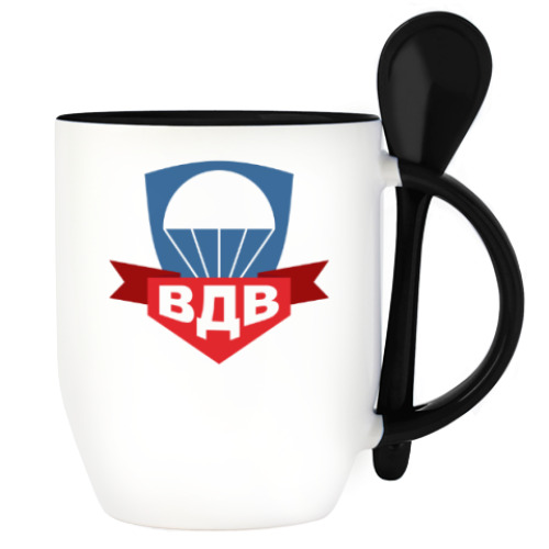 Кружка с ложкой с принтом Медведь с знаком вдв