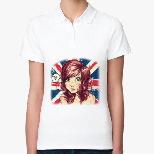 Женская рубашка поло (печать) с принтом British flag & girl