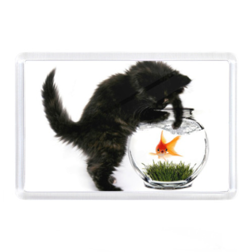 Магнит с принтом Котенок с рыбкой