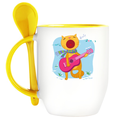 Кружка с ложкой с принтом Мартовский кот