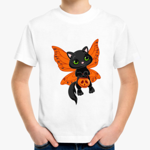 Детская футболка с принтом Кошка хеллоуин