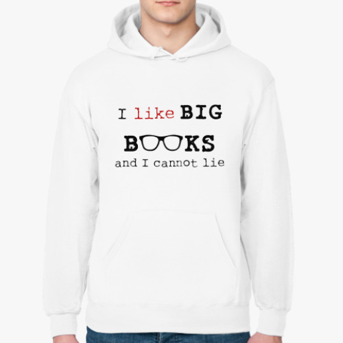 Толстовка худи с принтом I like BIG BOOKS - люблю книги