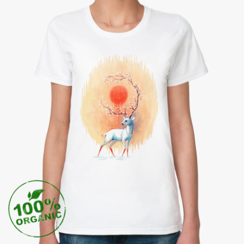 Женская футболка из органик-хлопка Дух весны белый олень