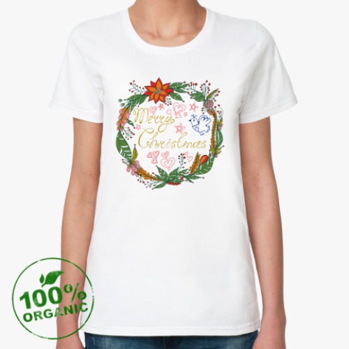 Женская футболка из органик-хлопка Merry Chrisrmas