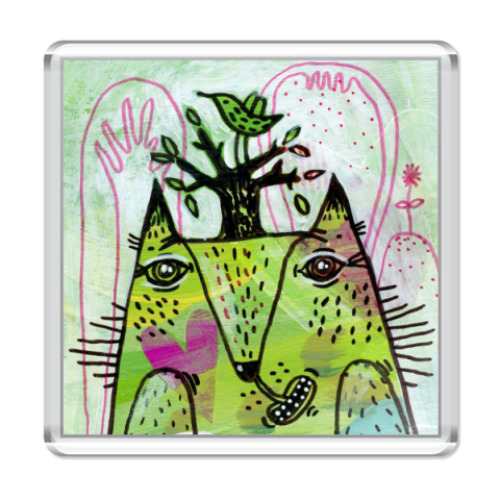 Магнит с принтом  Кот с деревом