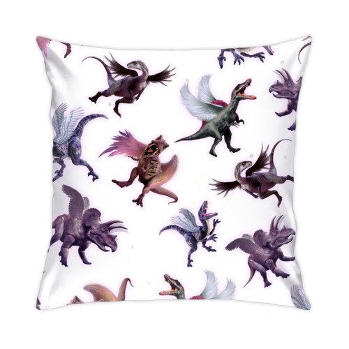 Подушка с принтом Динозавр, крылья, дизайн, арт, искусство, рисунок