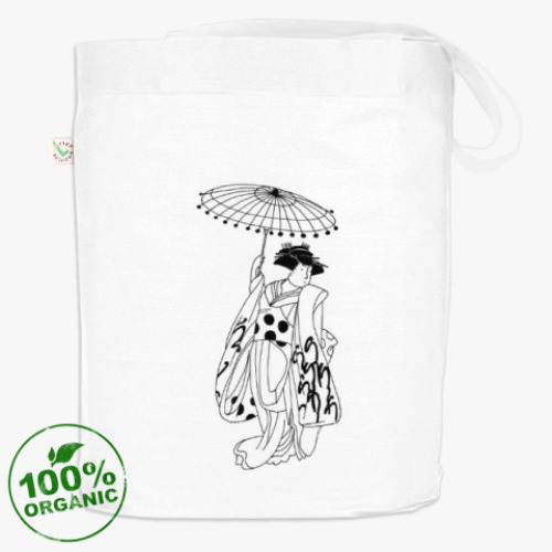 Сумка шоппер с принтом японская гейша на прогулке графика