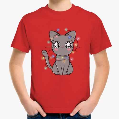 Детская футболка Новогодний котик в гирлянде