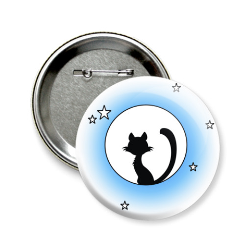 Значок 58мм с принтом кот на луне