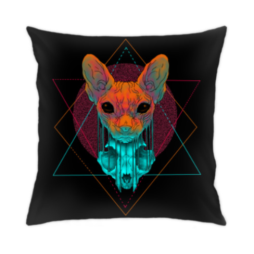 Подушка с принтом Nightmare Sphynx cat & skull
