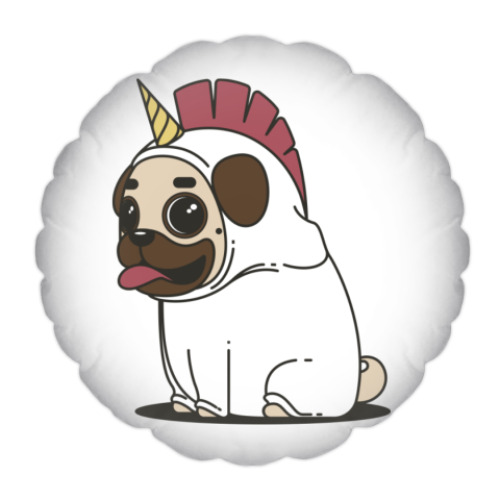 Подушка с принтом Мопс-единорог